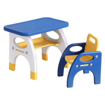 HDPE Kids Table and Chair Set Toddler Activity Play Furniture Blue and Yellow