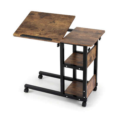 3 Tier Adjustable Laptop Desk Tiltable Mobile Side Table Wheels Premium Quality Design Essentials