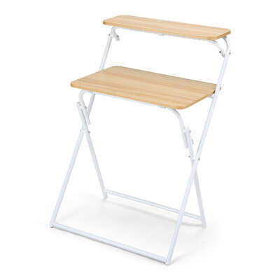 Foldable Laptop Desk Home Office Study Computer Table Oak Wood