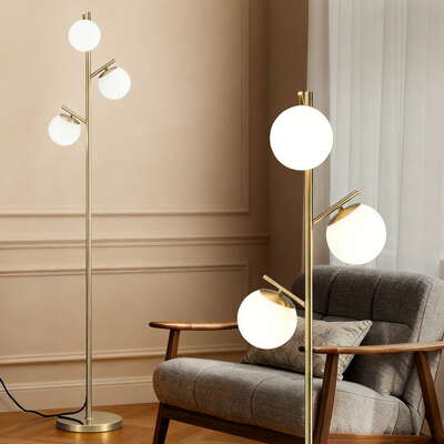 3-Light Tree Floor Lamp 165cm Tall Standing Light with Sphere Glass Shades for Modern Homes