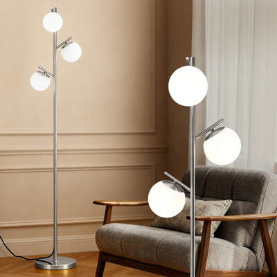 3-Light Tree Floor Lamp 165cm Tall Standing Light with Sphere Glass Shades for Modern Homes