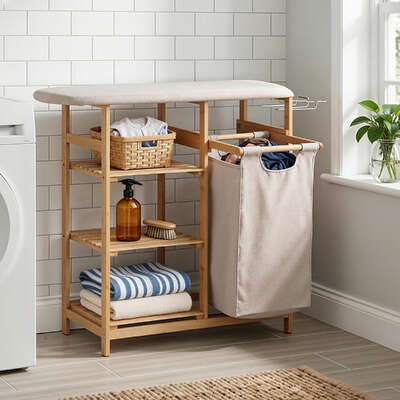 Bamboo Laundry Hamper Ironing Board Storage | EXTG