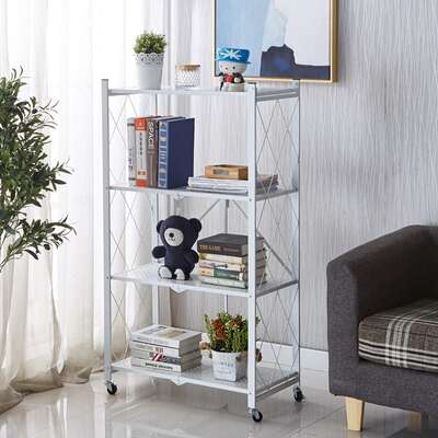 4-Tier Foldable Shelf With Wheels 34x127x71cm