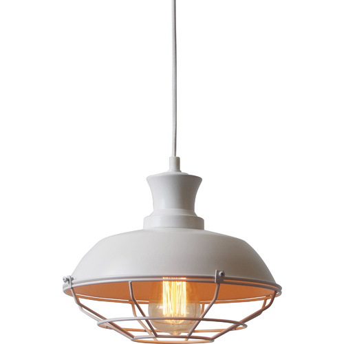 Matt White Metal Pendant Lamp Cage Industrial