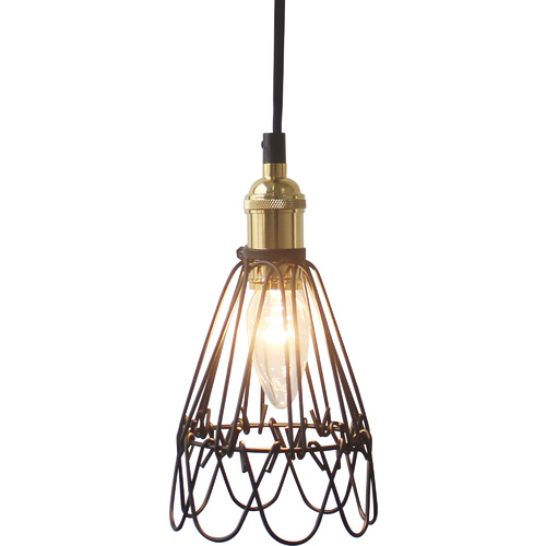 Copper and Matt Black Collapsible Iron Pendant Lamp 10 x 15cm