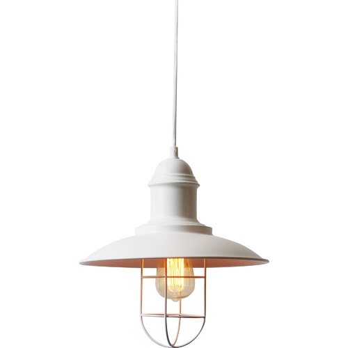 Iron Pendant Lamp Garage Cage 30 x 31cm Matt White