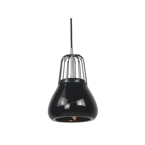 Pendant Light Black Metal Wire and Black Porcelain 18 x 145cm