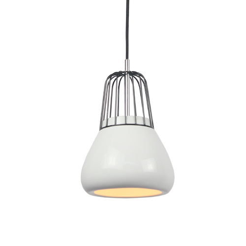 Pendant Light Black Metal Wire and White Porcelain 18 x 145cm