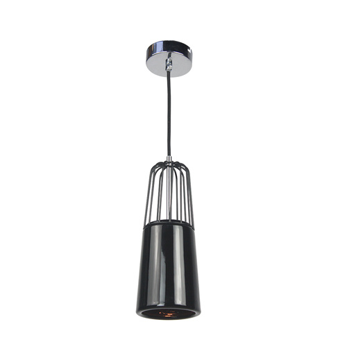 Pendant Light Black Metal Wire and Black Porcelain 11 x 145cm