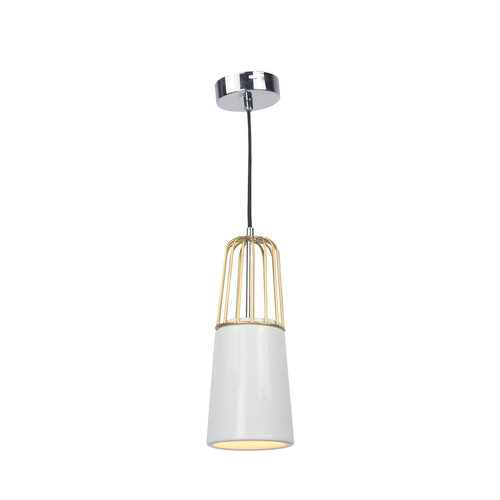 Pendant Light Brass Metal Wire and White Porcelain 11 x 145cm