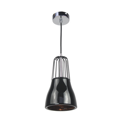 Pendant Light Black Metal Wire and Black Porcelain 14 x 145cm