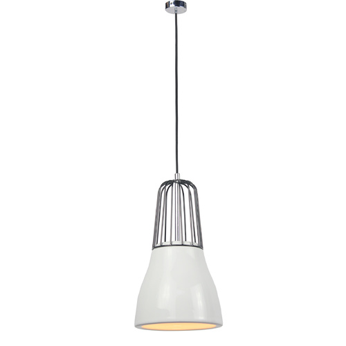 Pendant Light Black Metal Wire and White  Porcelain 14 x 145cm
