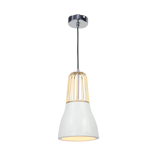 Pendant Light Brass Metal Wire and White Porcelain 14 x 145cm