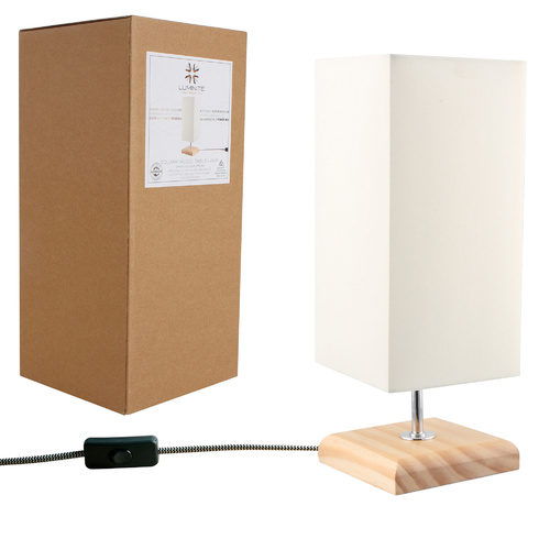 Table Lamp Wood Base Square Cream Shade 12.5 x 12.5 x 32.5cm