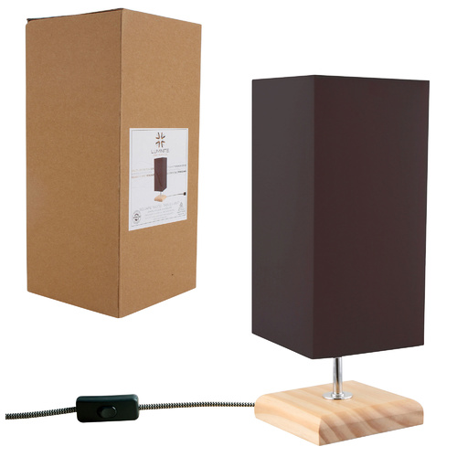 Table Lamp Wood Base Square Chocolate Shade 12.5 x 12.5 x 32.5cm