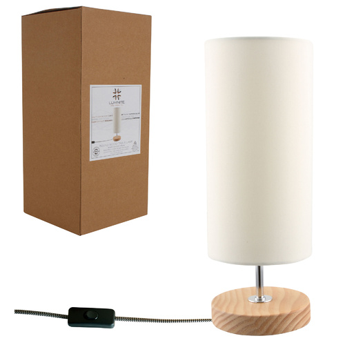 Table Lamp Wood Base Round Cream Shade 12.5 x 12.5 x 32.5cm
