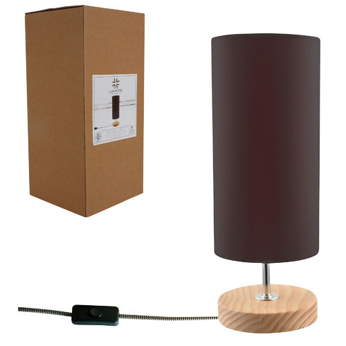 Table Lamp Wood Base Round Chocolate Shade 12.5 x 12.5 x 32.5cm