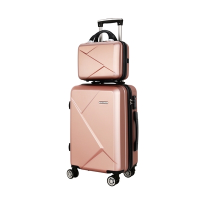 2Set 20 Inch Luggage Case with 12 Inch Handheld Luggage Box Hard Shell Travel Suitcase TSA Lock  Rose Gold