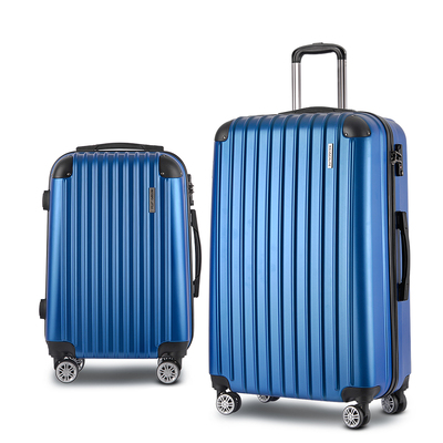 2pc Luggage Trolley Travel Set Suitcase Carry On TSA Hard Case Lightweight Blue