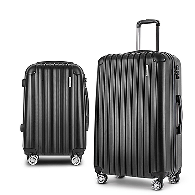 2pcs Luggage Trolley Set Travel Suitcase Carry On Hard Case Lightweight Black