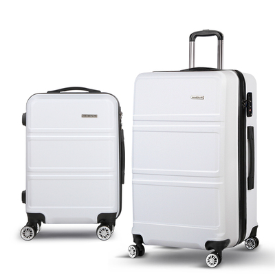 2pc Luggage Trolley Set Suitcase Travel TSA Carry On Hard Case Lightweight White
