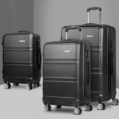 3pc Luggage Trolley Set Suitcase Travel TSA Hard Case Black