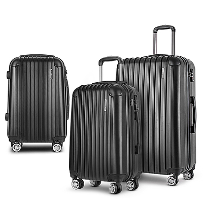 3pcs LuggageTrolley Set Travel Suitcase Storage Organiser Carry On Hard Case TSA Lightweight Black