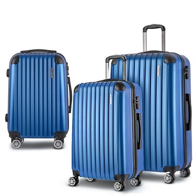 3pcs LuggageTrolley Set Travel Suitcase Storage Organiser Carry On Hard Case TSA Lightweight Blue