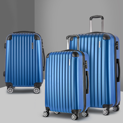 3pcs Luggage Set Travel Suitcase Storage Organiser TSA lock Blue