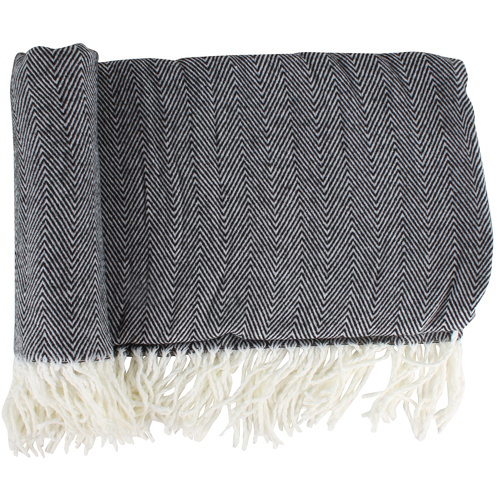 Herring Bone Acrylic Throw Rug 130X170Cm 420G 2 Asstd