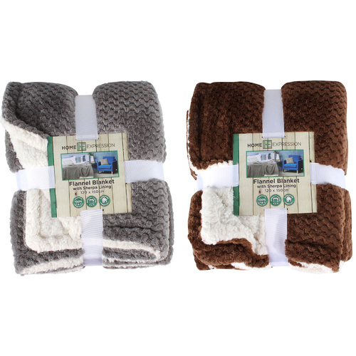 Jacquard Flannel And Sherpa Lined Blanket 120X150Cm 2Asstd