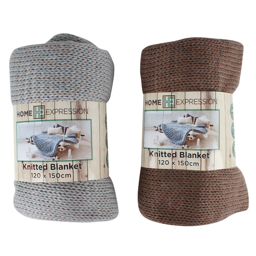 Acrylic Jacquard Knitted Blanket 300Gsm 120*150 2 Asst