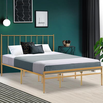 Metal Bed Frame King Size Mattress Base Platform Foundation Gold Amor