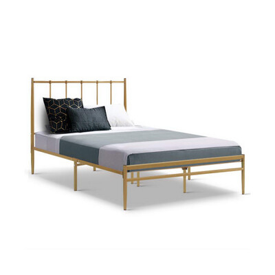 Metal Bed Frame King Single Size Mattress Base Platform Foundation Wooden Gold Amor