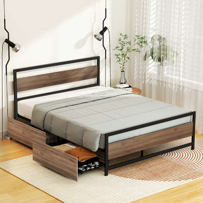 Double Bed Frame Metal 2 Storage Drawers | EXTG