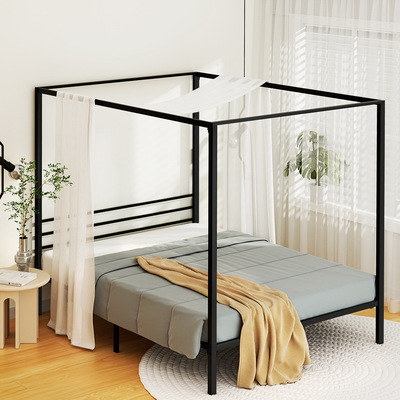 Queen Size Metal Four-Poster Bed Frame - Black