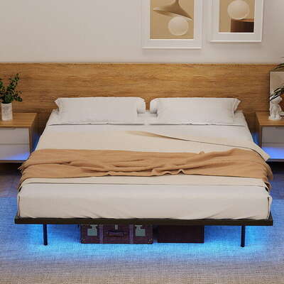 King Bed Frame,Floating Metal Bed Frame with Smart LED Lights