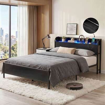 Queen Bed Frame LED RGB Charging Station | EXTG