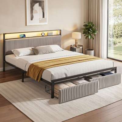 King Bed Frame LED USB Charging 2 Drawers | EXTG