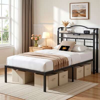 Single Bed Frame Charging Station Headboard | EXTG