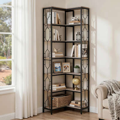 6-Tier Corner Bookshelf L-Shaped Display Shelf | EXTG