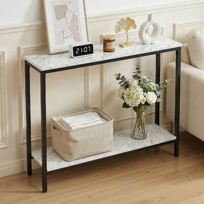 Marble Effect Console Table 2-Tier White | EXTG