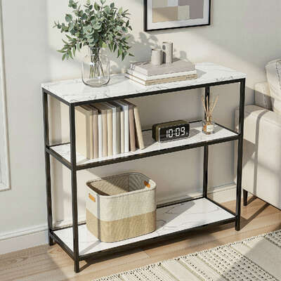 Marble Effect Console Table 3-Tier 90cm | EXTG