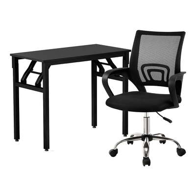 Computer Desk Mesh Office Chair Set Foldable Home Study Table Black