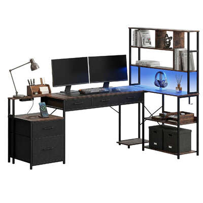 L-Shaped Gaming Desk 200cm LED RGB Power Outlets | EXTG