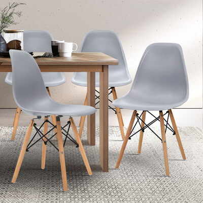  4x Retro Dining DSW Chairs Kitchen Cafe Beech Wood Legs Grey