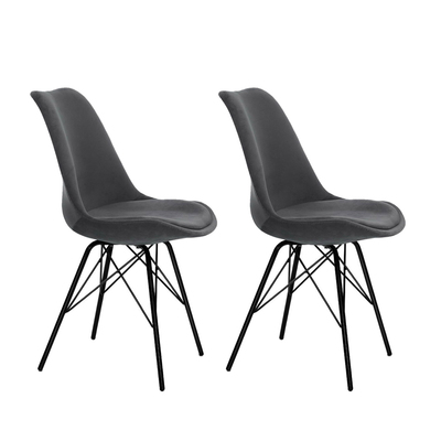2x  Dining Chairs DSW Cafe Kitchen Velvet Fabric Padded Iron Legs Grey