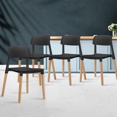 4x Belloch Dining Chairs Kichen Cafe Stackle Beech Wood Legs Black