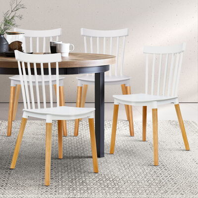 Dining Chairs Kitchen Chair White Rubber Wood Cafe Seat X4