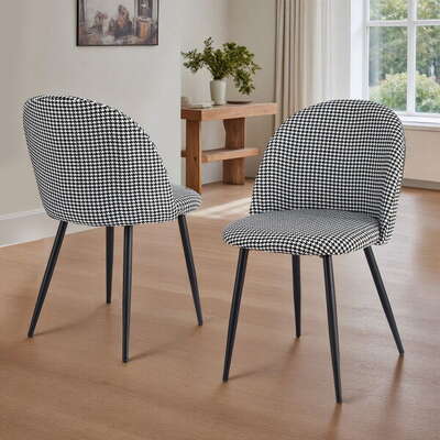  Dining Chairs Set of 2 Linen Solid Curved Houndstooth - Durable